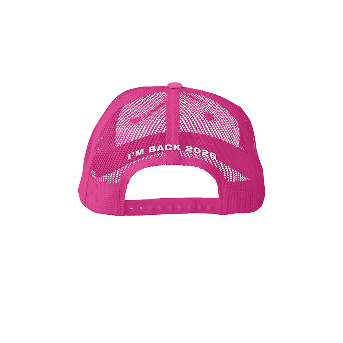 Pink mesh cap with 'I'm Back 2022' text on a white background