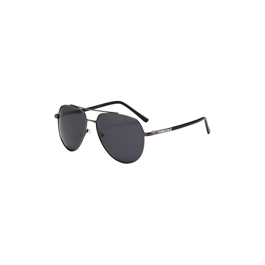Aviator sunglasses with black lenses and frame. 